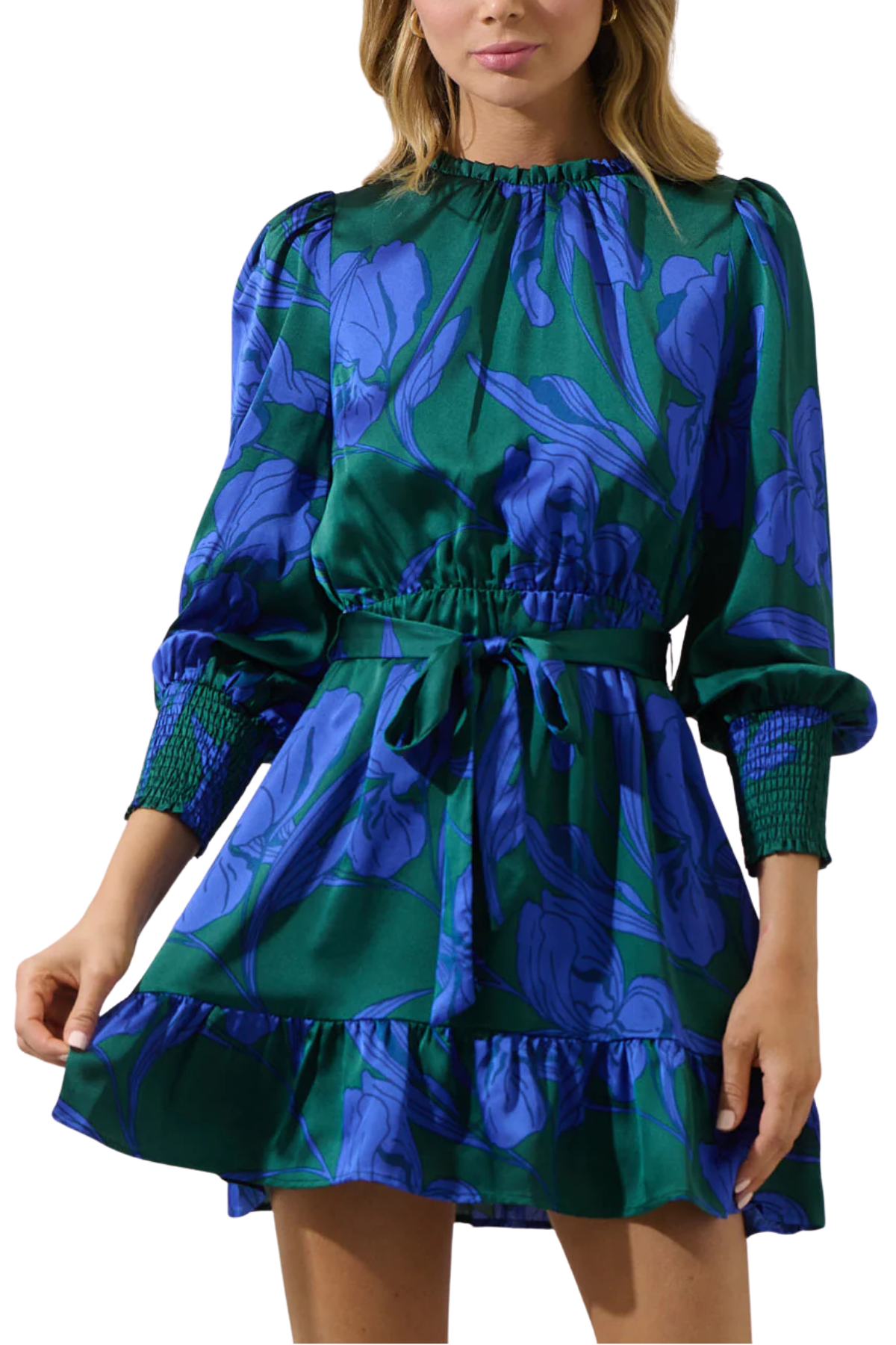 Busbee Floral Sevilla Satin Ruffle Dress