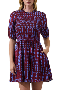 Ramsay Abstract Sulen Smocked Mini Dress