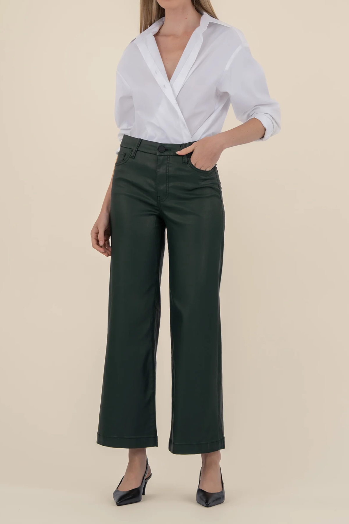 Kut Meg Coated High Rise Long Wide Leg