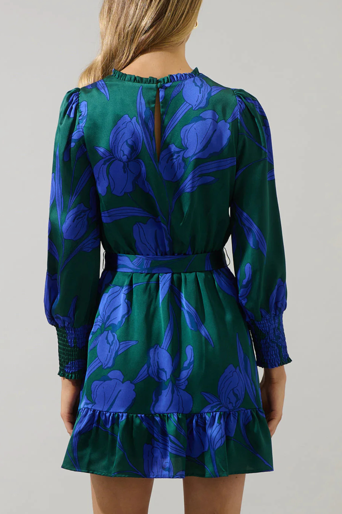 Busbee Floral Sevilla Satin Ruffle Dress