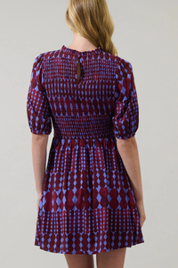 Ramsay Abstract Sulen Smocked Mini Dress