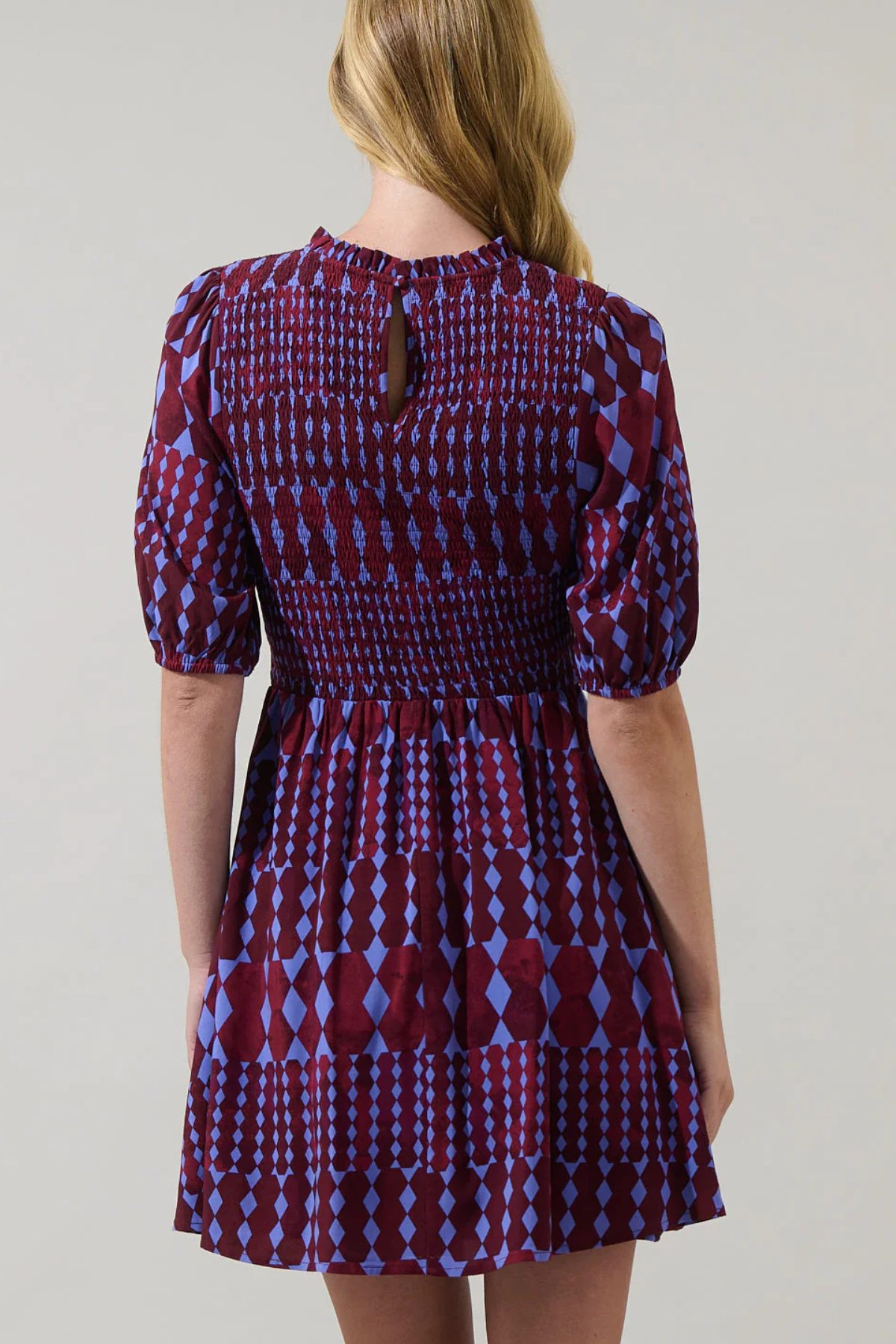 Ramsay Abstract Sulen Smocked Mini Dress
