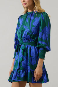 Busbee Floral Sevilla Satin Ruffle Dress