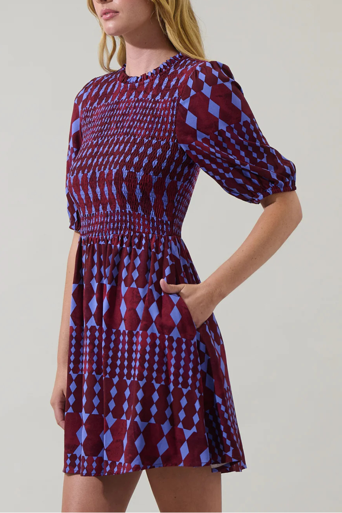 Ramsay Abstract Sulen Smocked Mini Dress
