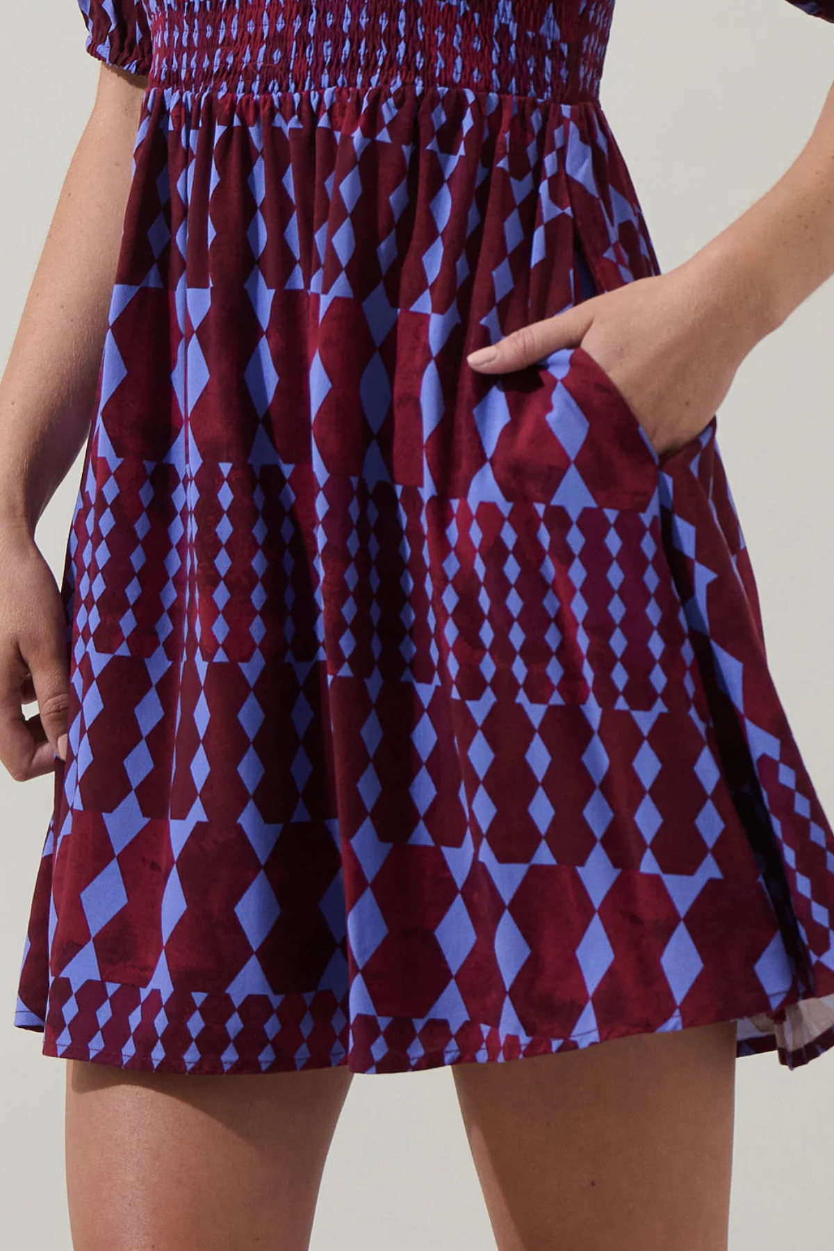 Ramsay Abstract Sulen Smocked Mini Dress