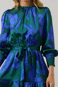 Busbee Floral Sevilla Satin Ruffle Dress