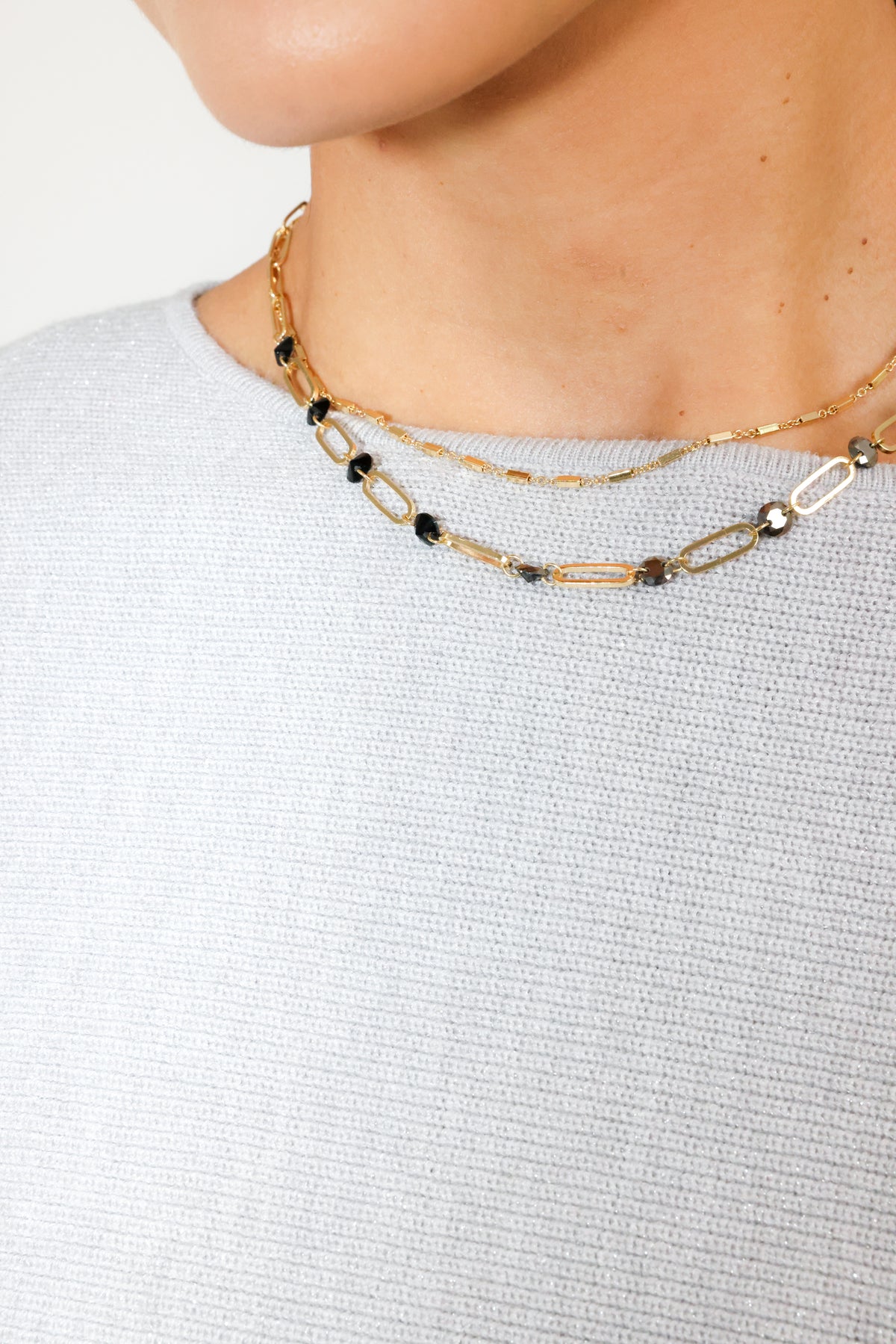Layered Black Crystal Necklace