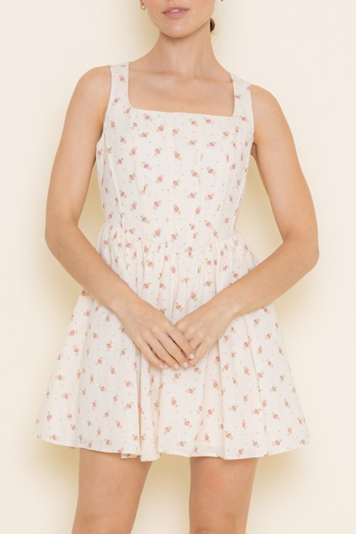 Square Neckline Boning Mini Dress