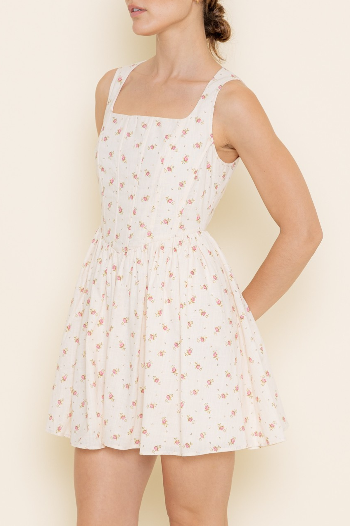 Square Neckline Boning Mini Dress