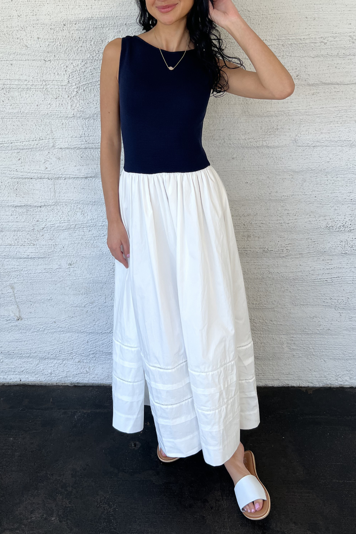 Sleeveless Top Mix Media Midi Dress