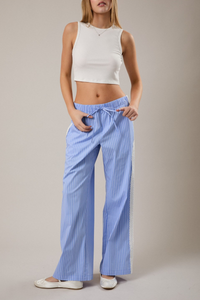 Lace Trim Striped Pajama Style Pants