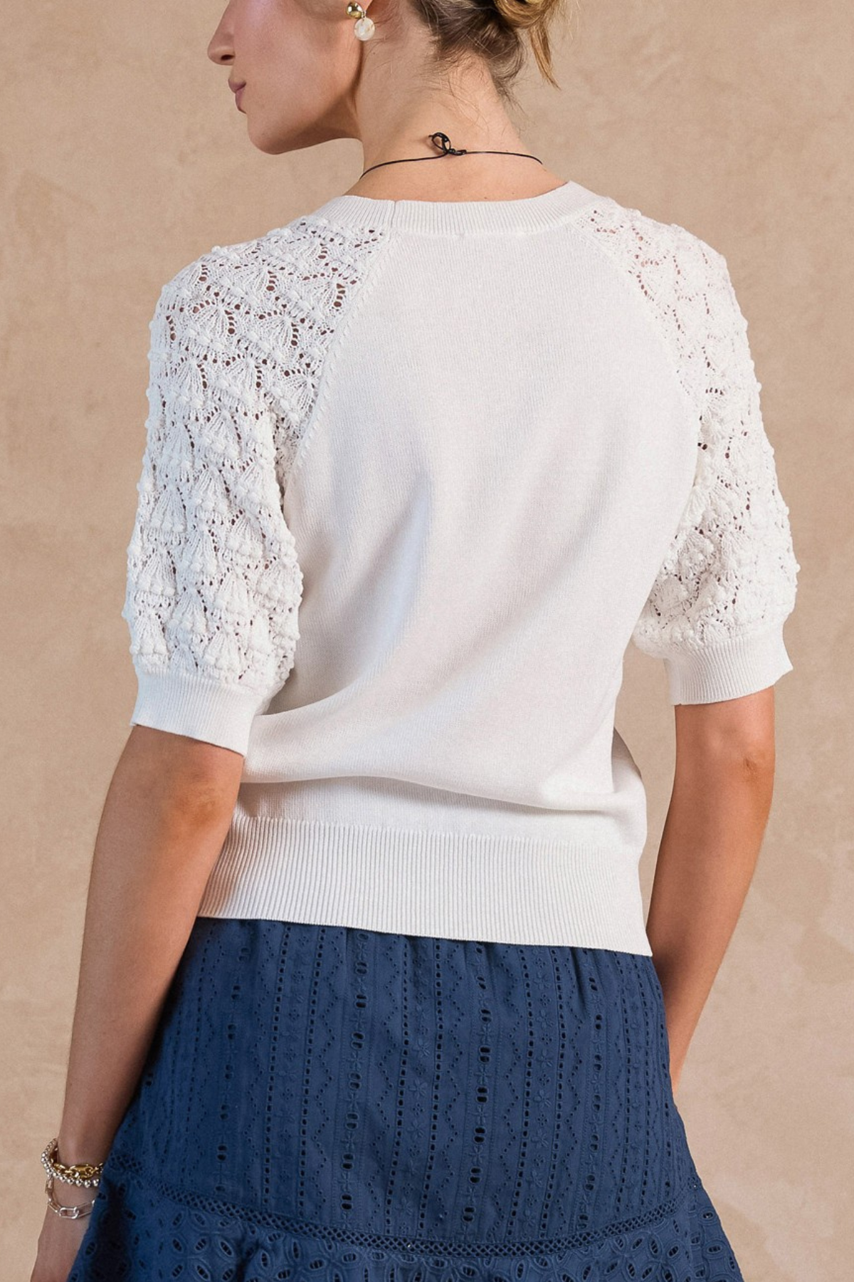 Crochet Short Sleeve Sweater Top