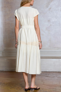 Boho Embroidery Cap Sleeve Midi Dress
