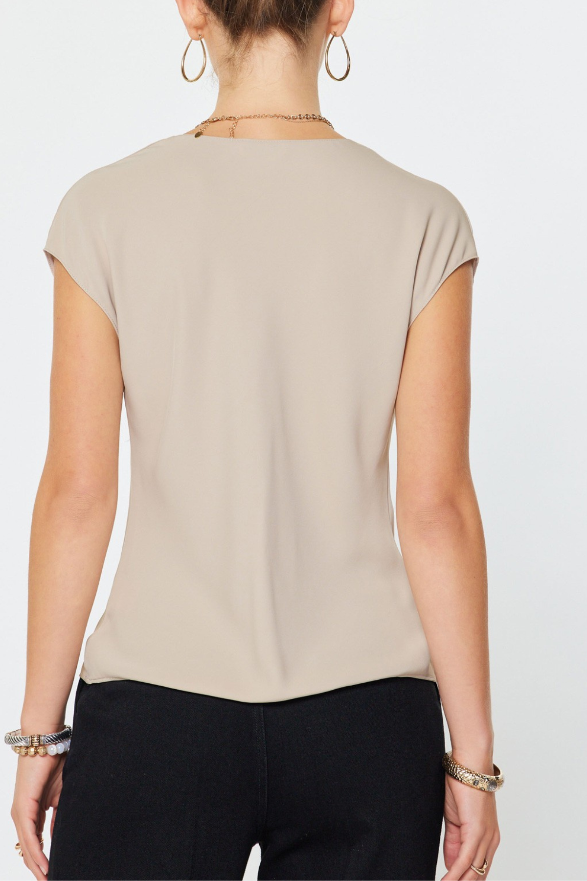 Draped Cowl Neck Cap Sleeve Top