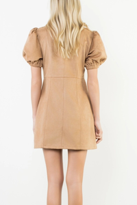 THML Puff Sleeve Button Up Suede Dress