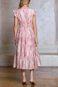 Printed Embroidered Tiered Midi Dress