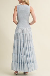 Smocked Boat Neck Tiered Maxi Dress