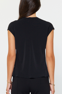 Draped Cowl Neck Cap Sleeve Top