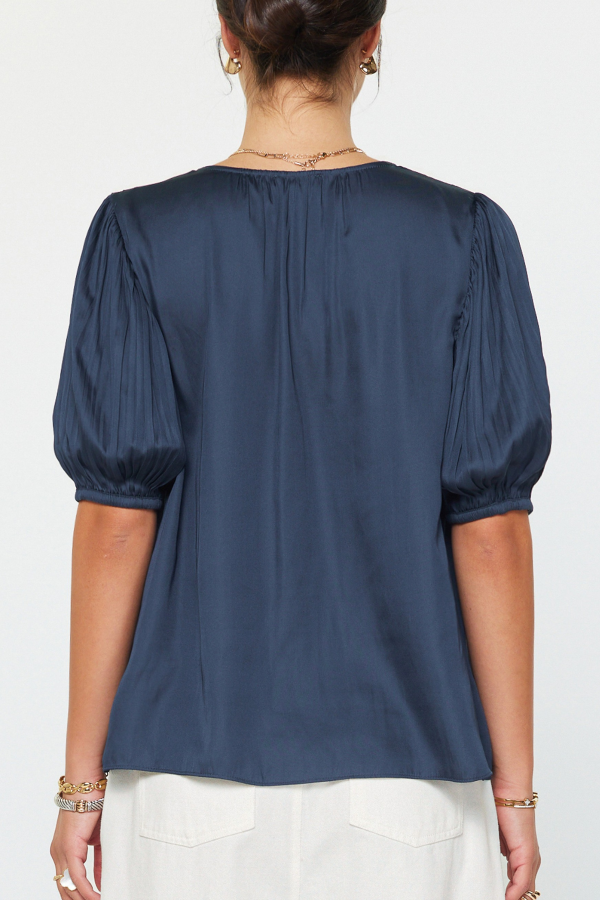 Pleated Short Sleeve Blouse