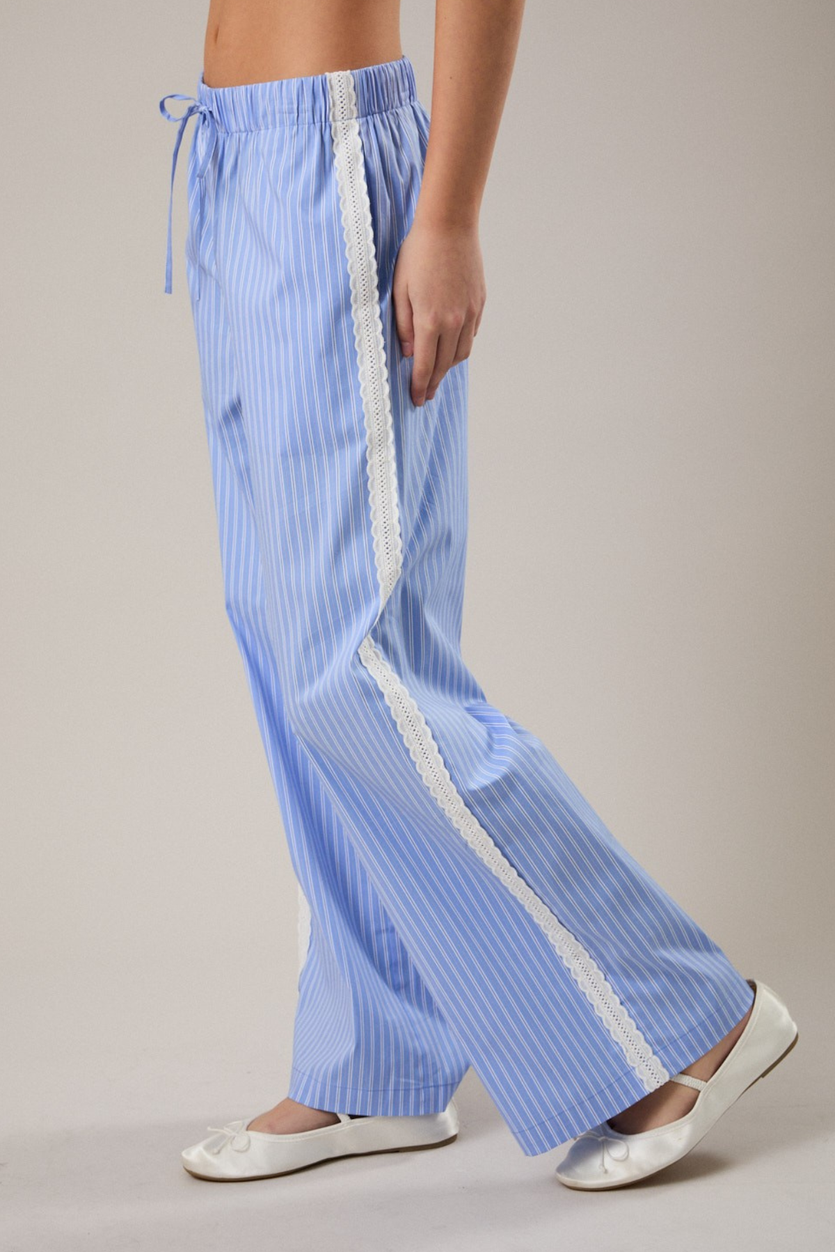 Lace Trim Striped Pajama Style Pants