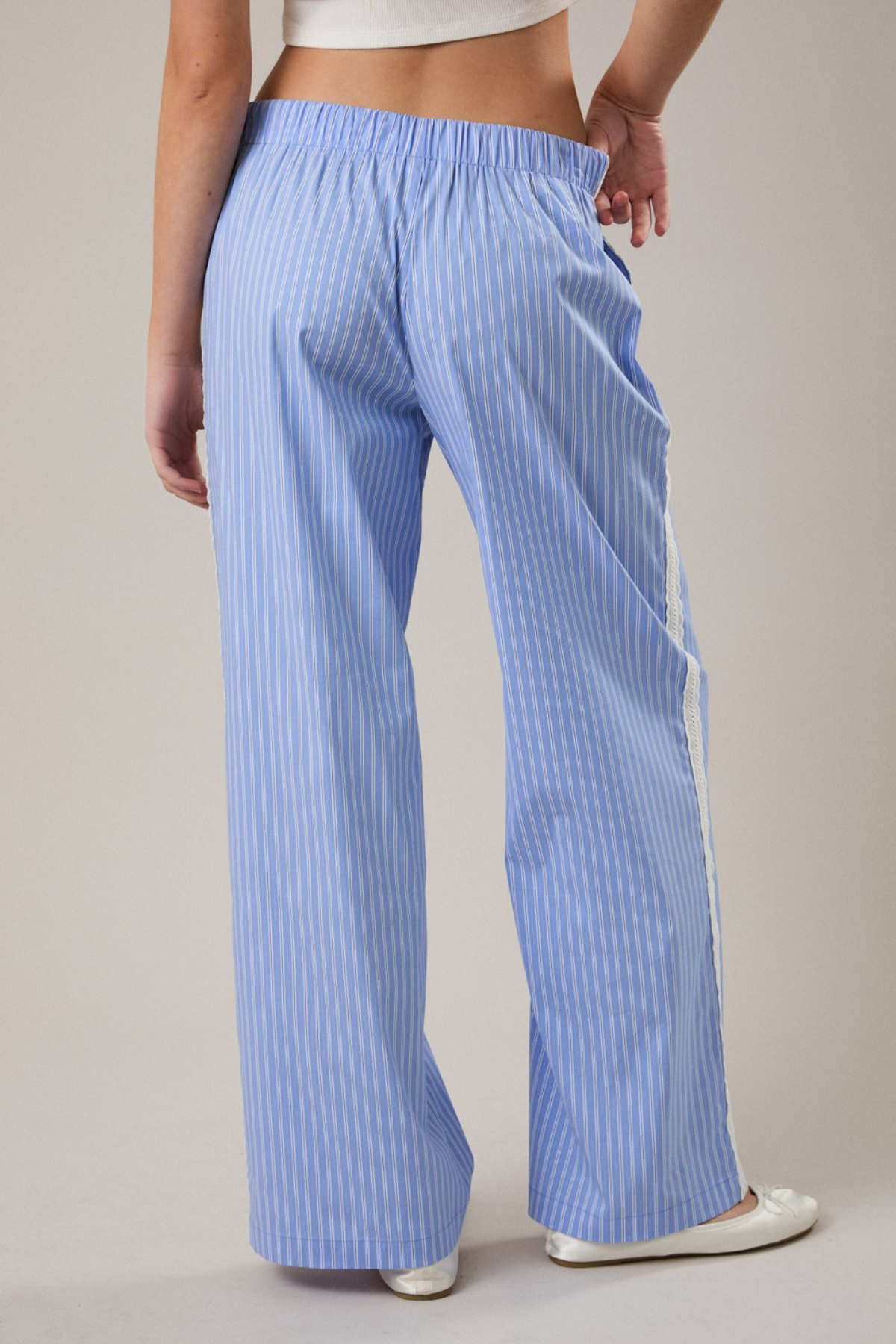 Lace Trim Striped Pajama Style Pants