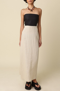 Mei Contrast Strapless Linen Maxi Dress