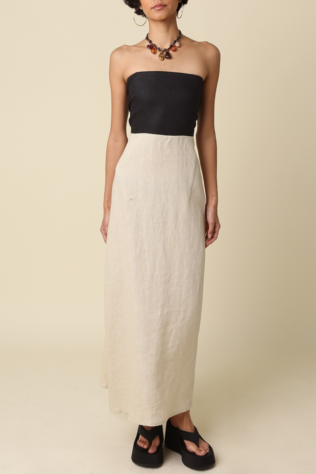 Mei Contrast Strapless Linen Maxi Dress