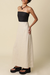 Mei Contrast Strapless Linen Maxi Dress