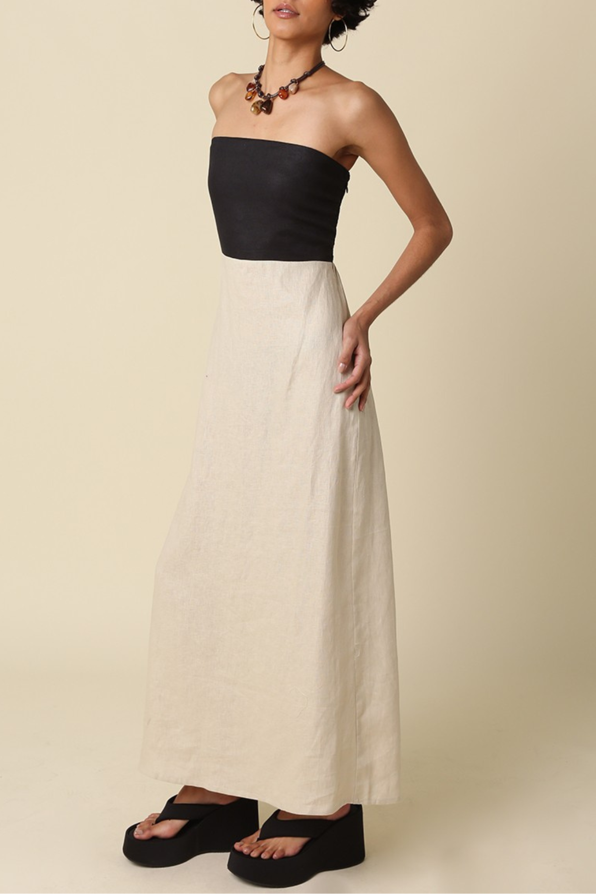 Mei Contrast Strapless Linen Maxi Dress