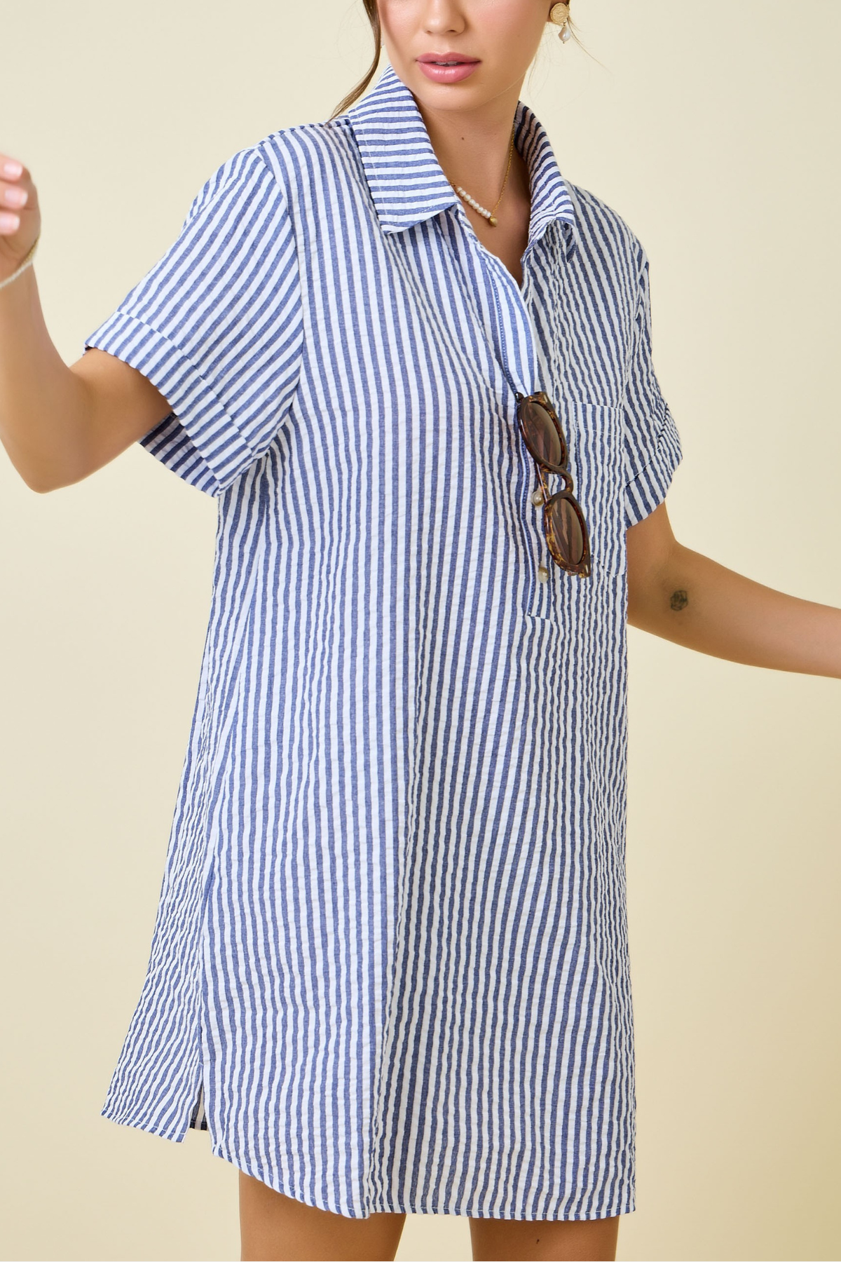 Striped Seersucker Easy Shirt Dress