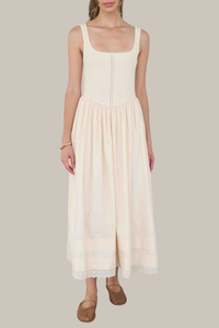 Pointelle Knit Sleeveless Mixed Media Midi Dress