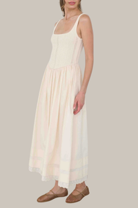 Pointelle Knit Sleeveless Mixed Media Midi Dress