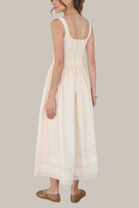 Pointelle Knit Sleeveless Mixed Media Midi Dress