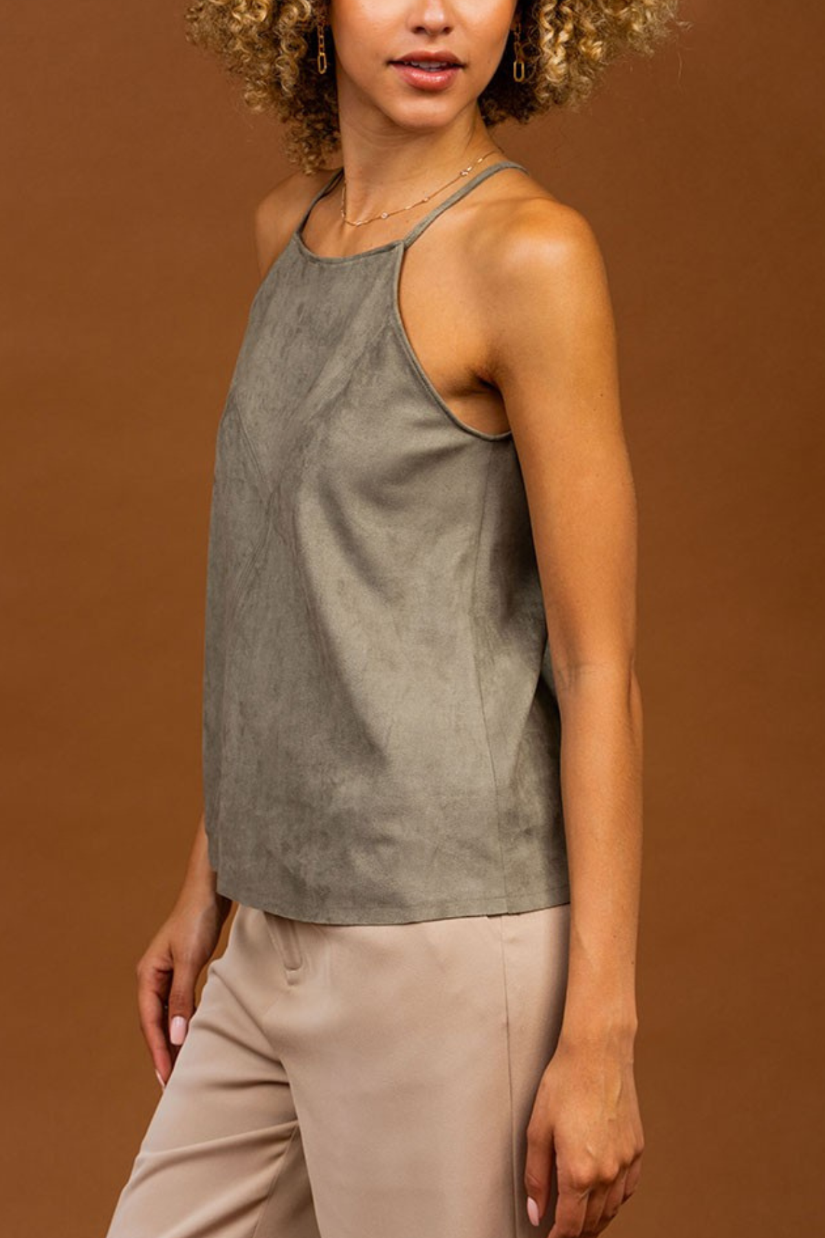 Round Neck Faux Suede Tank Top