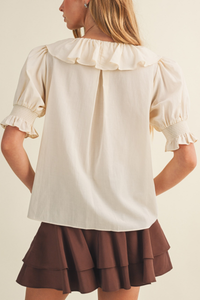 V-neck Ruffle Pintuck Poplin Blouse