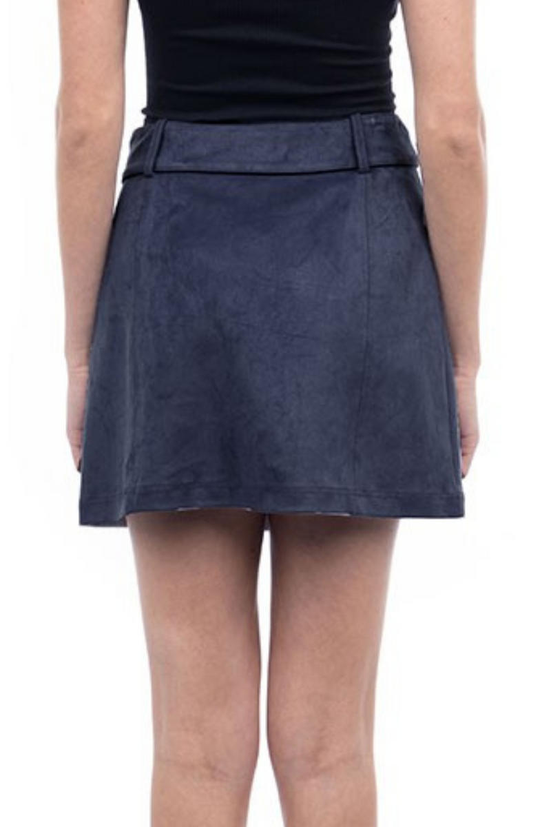 Faux Suede Mini Belted Skirt