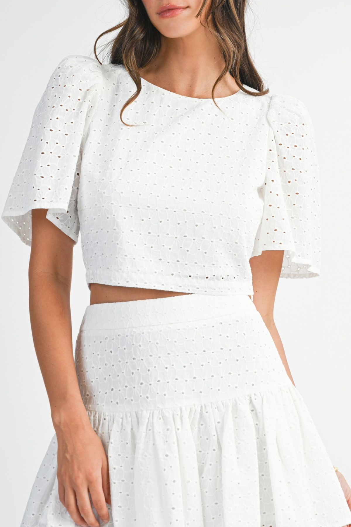 Eyelet Puff Sleeve Crop Top