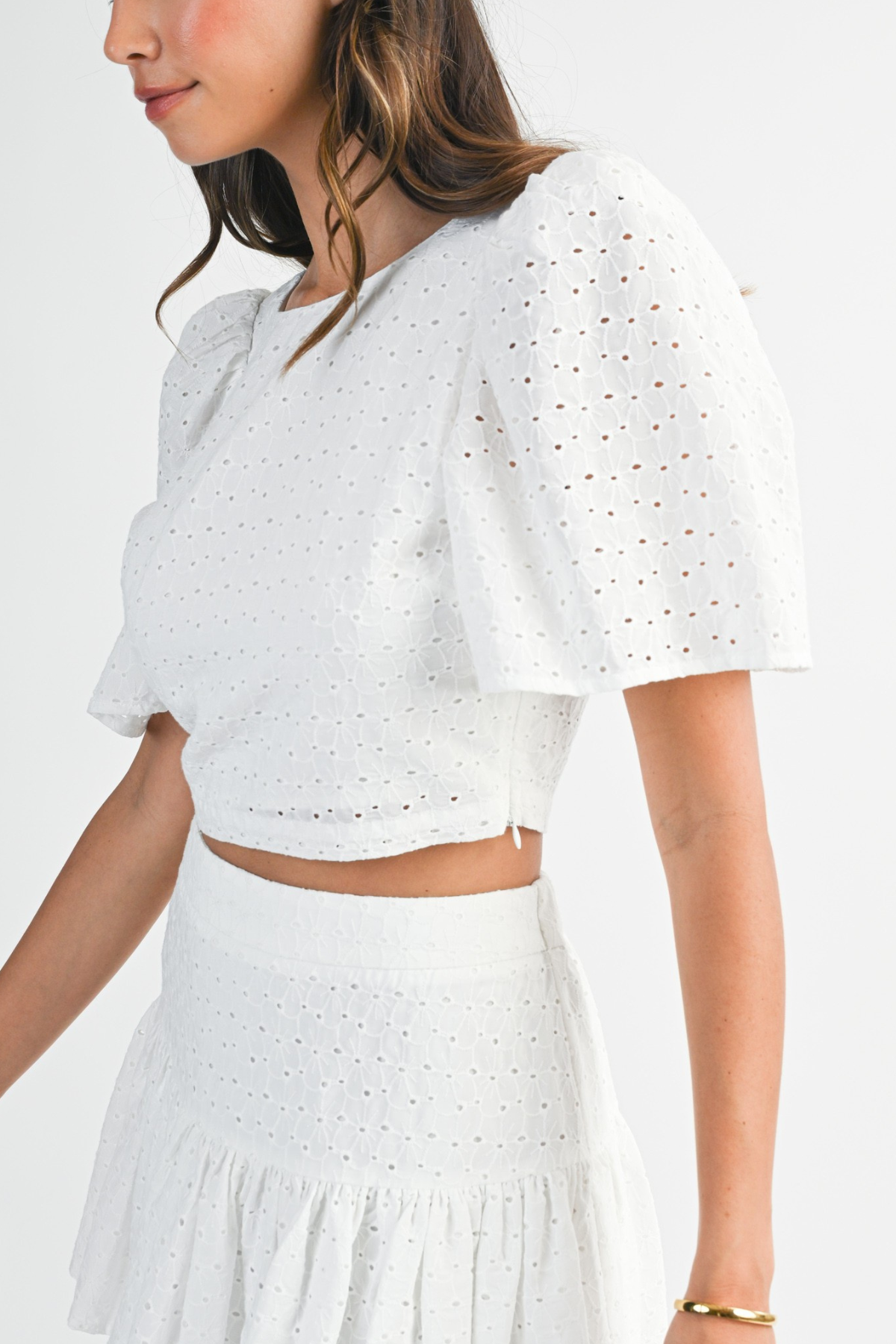 Eyelet Puff Sleeve Crop Top