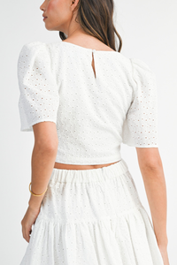 Eyelet Puff Sleeve Crop Top