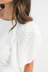 Eyelet Puff Sleeve Crop Top