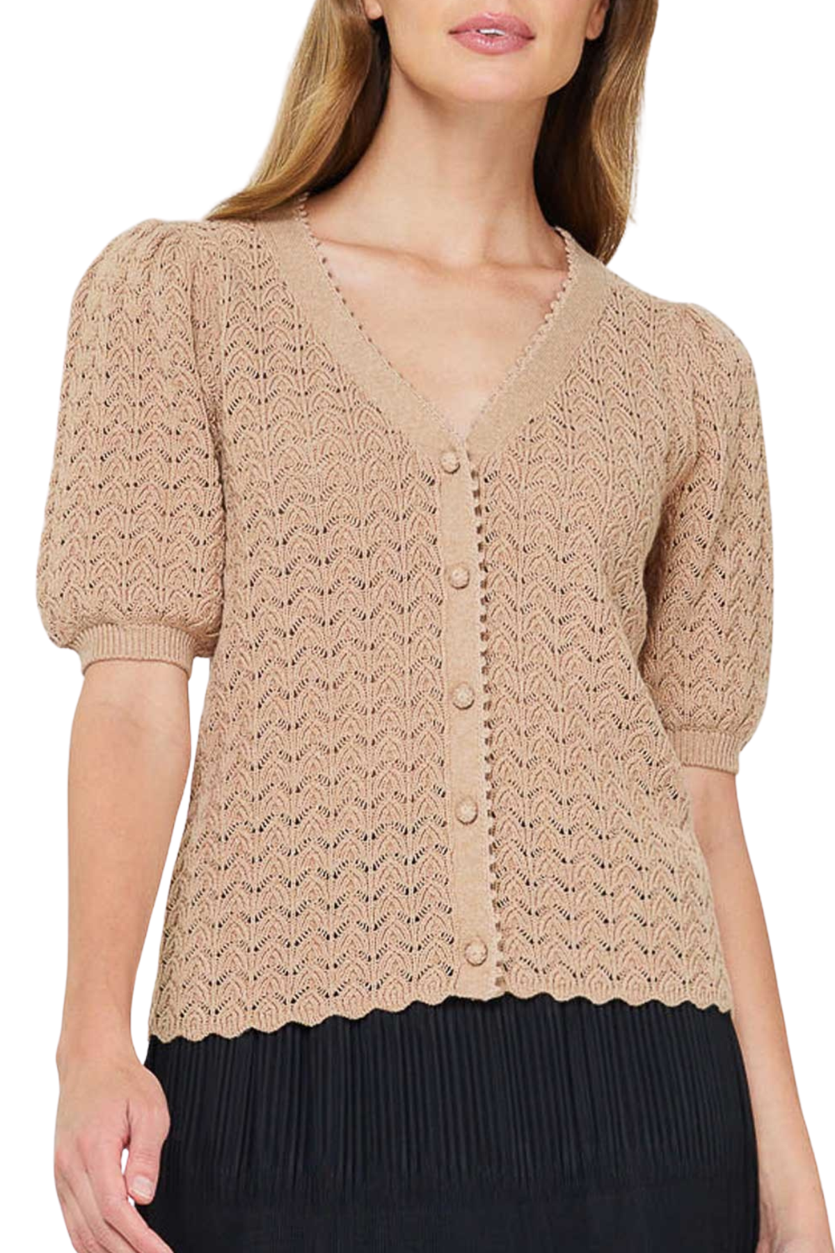 Short Sleeve Scalloped Cardigan Top