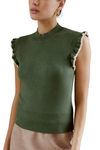 Mock Neck Ruffle Sleeve Ribbed Top