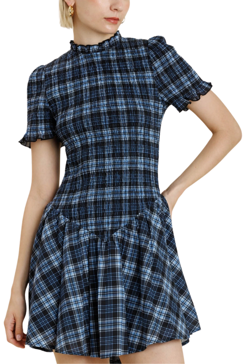 Plaid Smocked Mini Dress