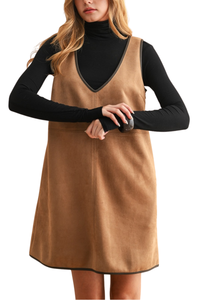 V-Neck Suede Shift Dress
