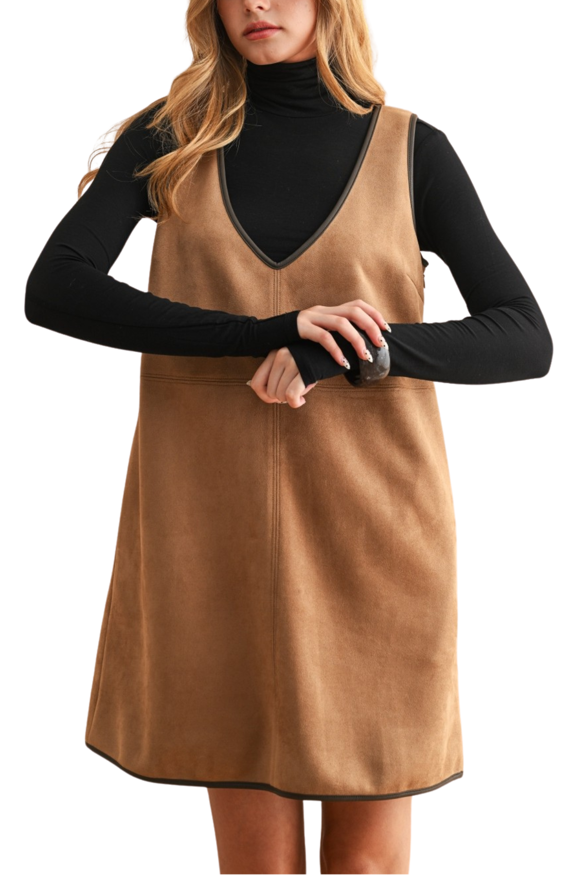 V-Neck Suede Shift Dress