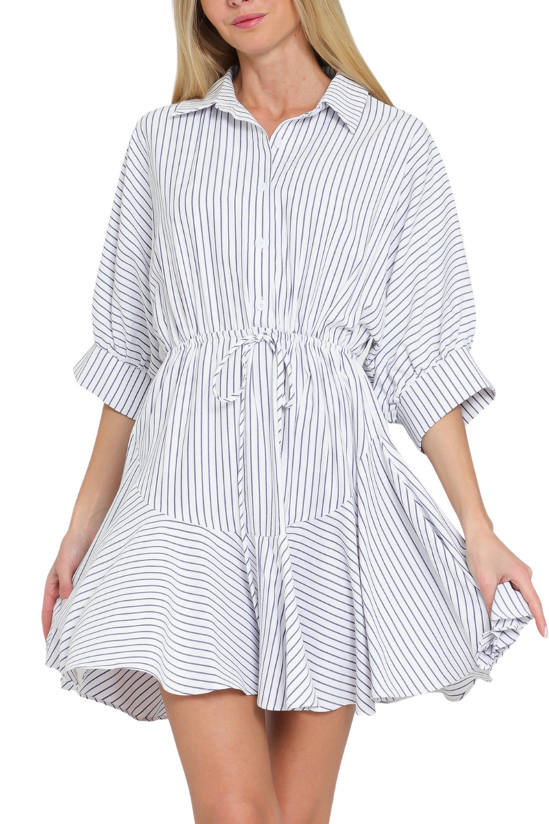 3/4 Sleeve Tie Front Mini Dress