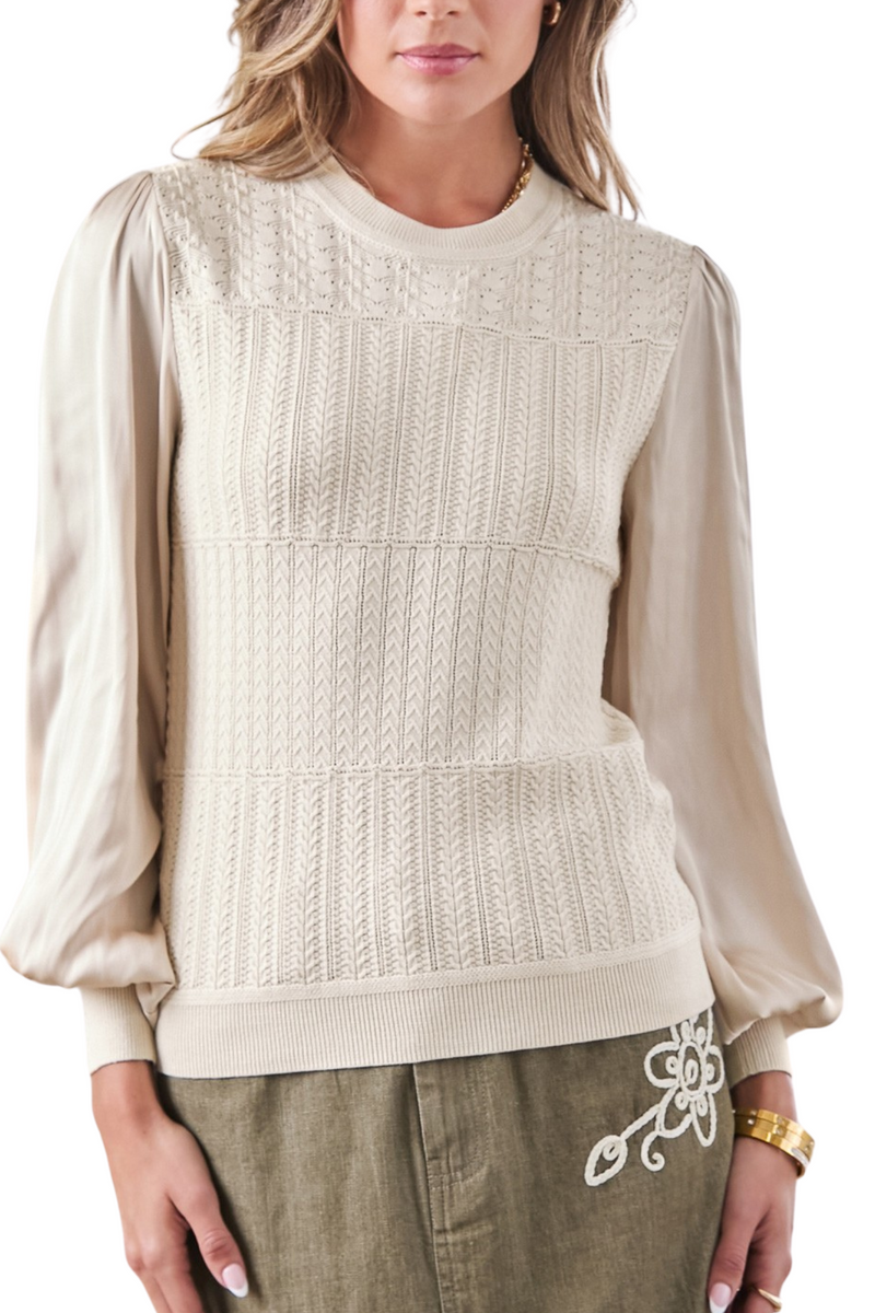 Woven Sleeve Combo Sweater Top