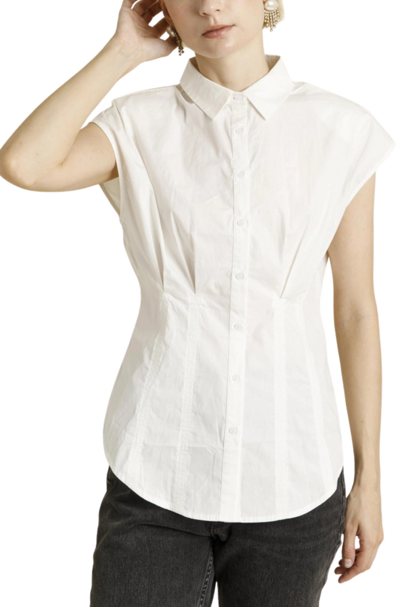 Pleated Cap Sleeve Blouse
