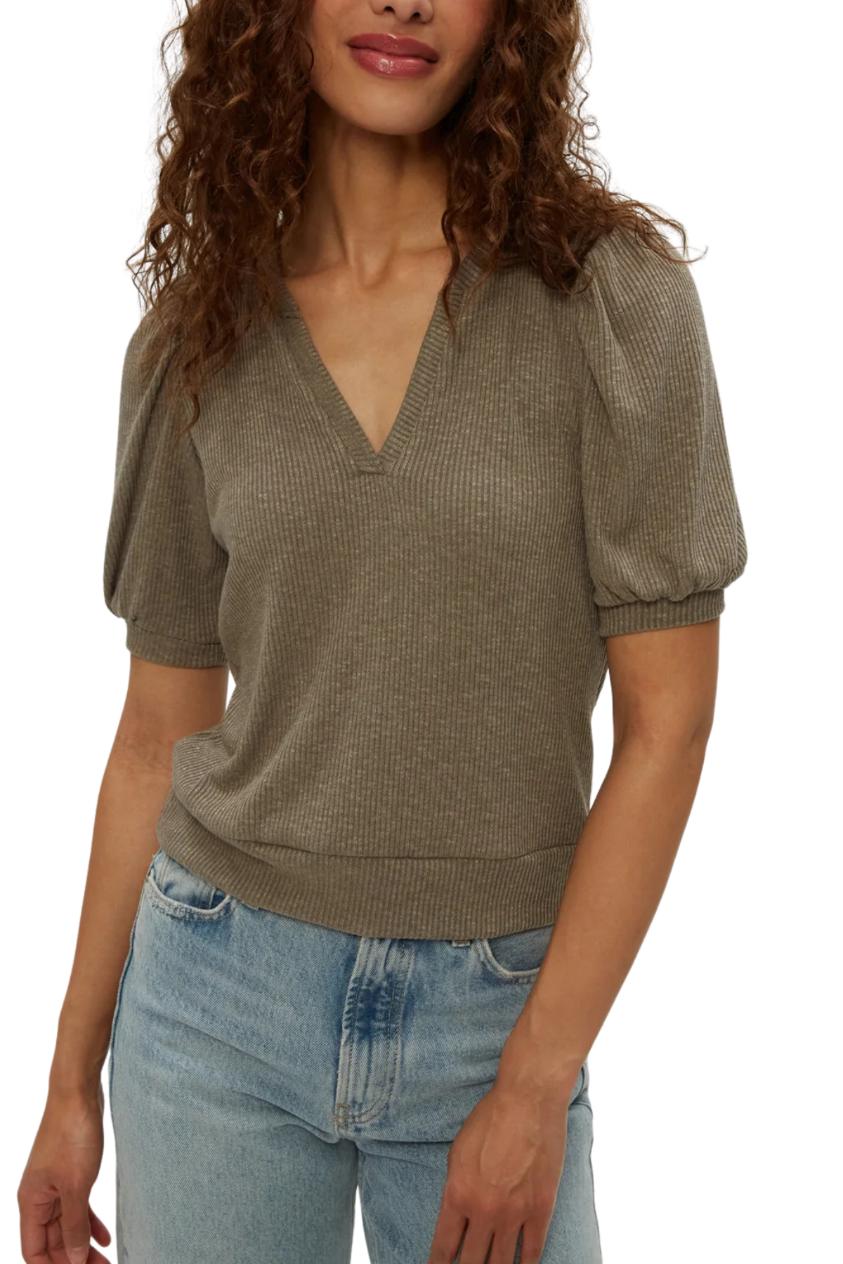Michael Stars Quinn Puff Sleeve Ribbed Top