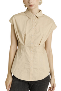 Pleated Cap Sleeve Blouse